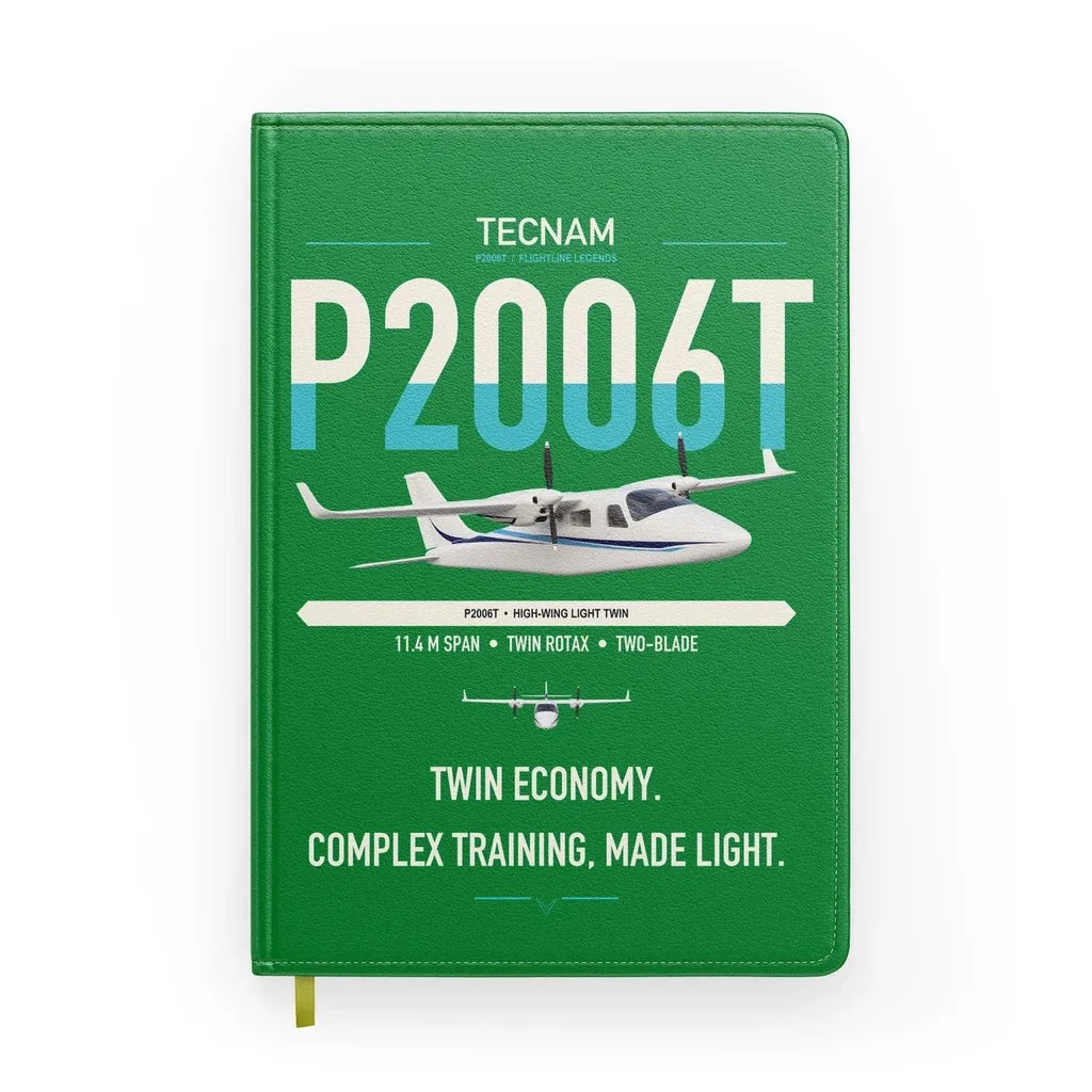 Tecnam P2006T design on green notebook