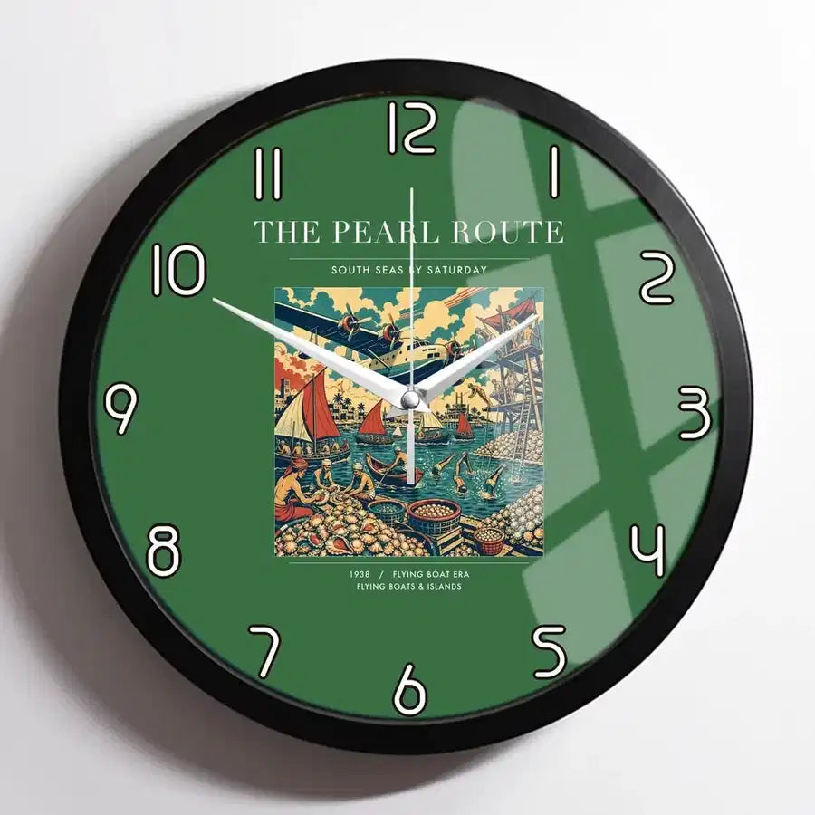 VINTAGE G4072 - The Pearl Route - Designed Wall Clocks design on green framed