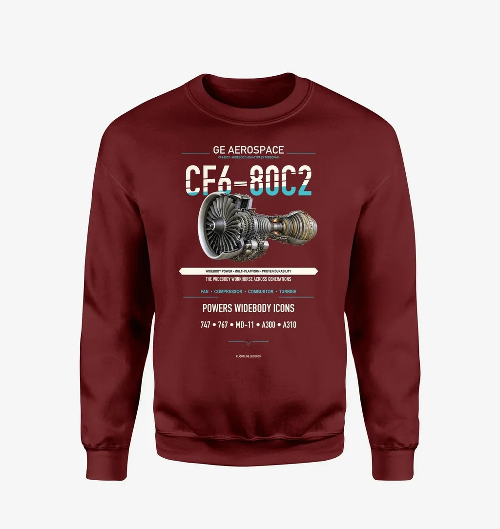 CF6-80C2 design on wine red sweatshirt