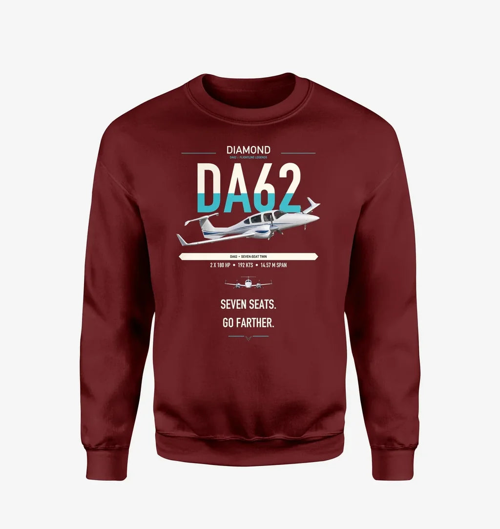 Diamond DA62 design on wine red sweatshirt