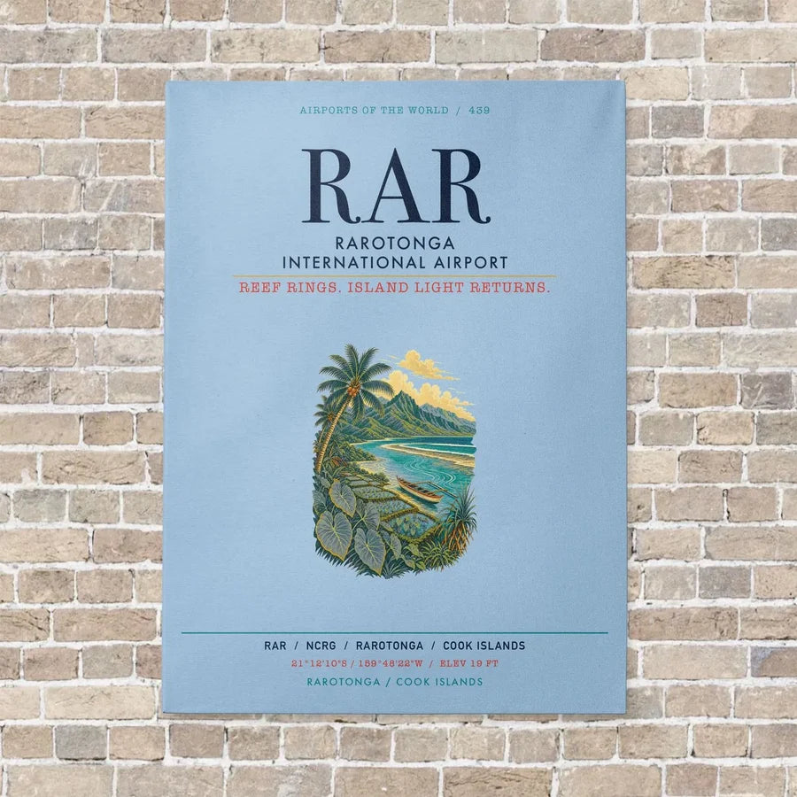 Rarotonga International Airport RAR vertical canvas print - no frame - light blue background