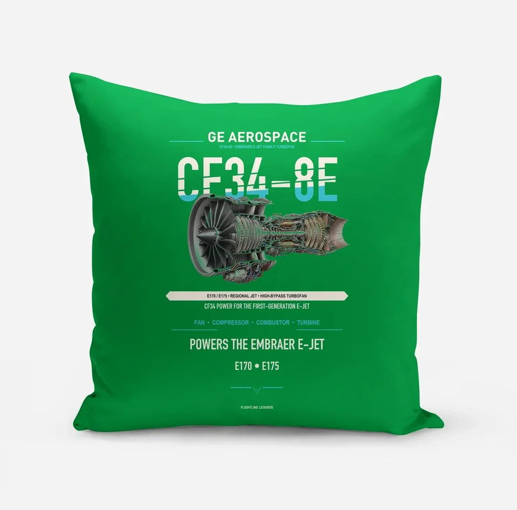 CF34-8E design on green pillow
