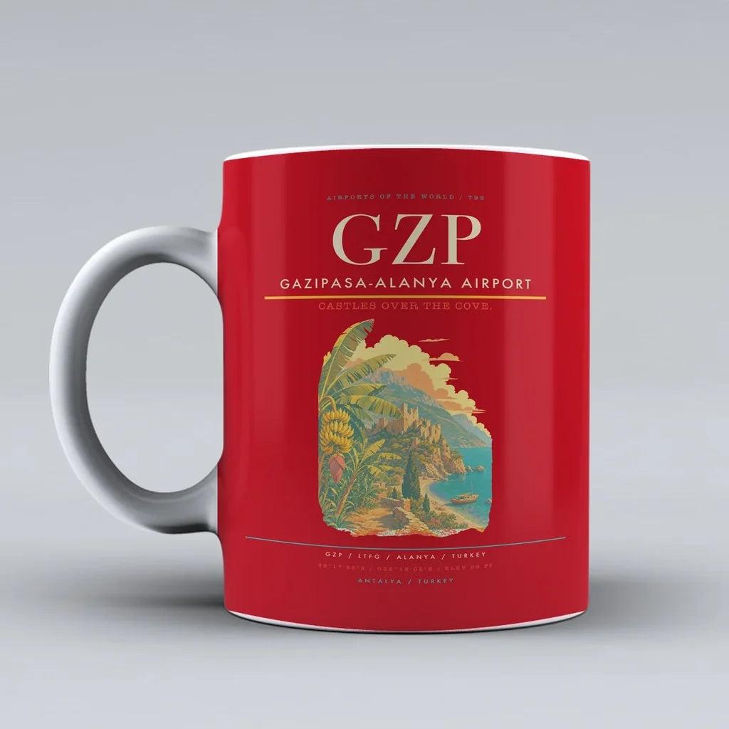 Gazipasa-Alanya Airport (GZP) airport code design on red ceramic mug
