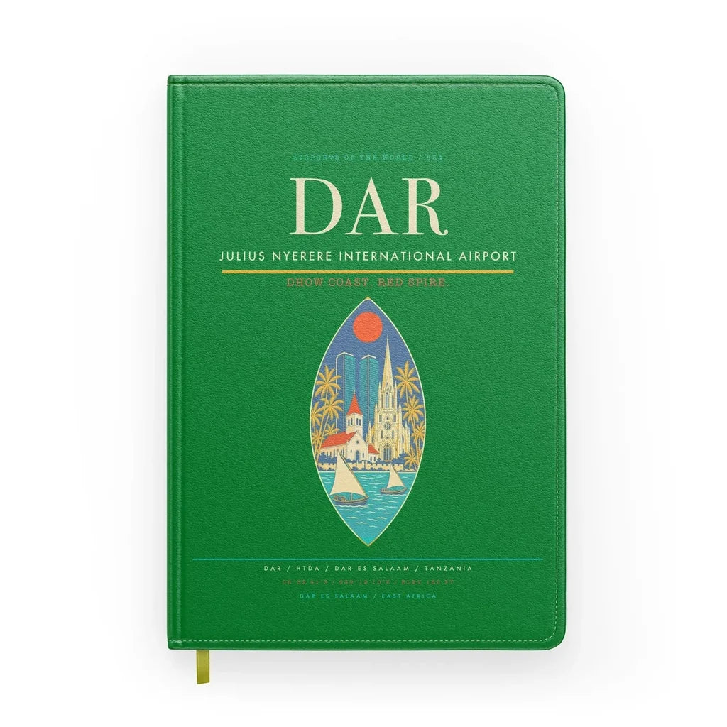 Julius Nyerere International Airport (DAR) design on green notebook