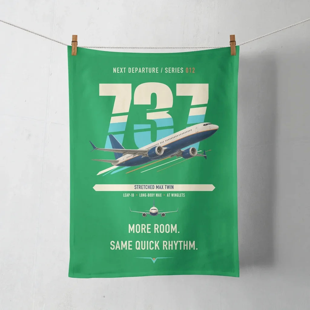 Boeing 737 MAX 9 design on green towel