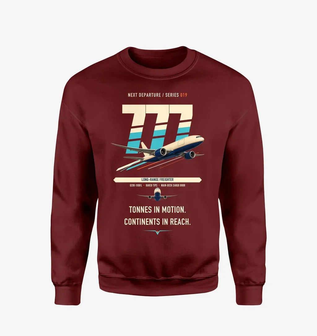Boeing 777F design on wine red sweatshirt