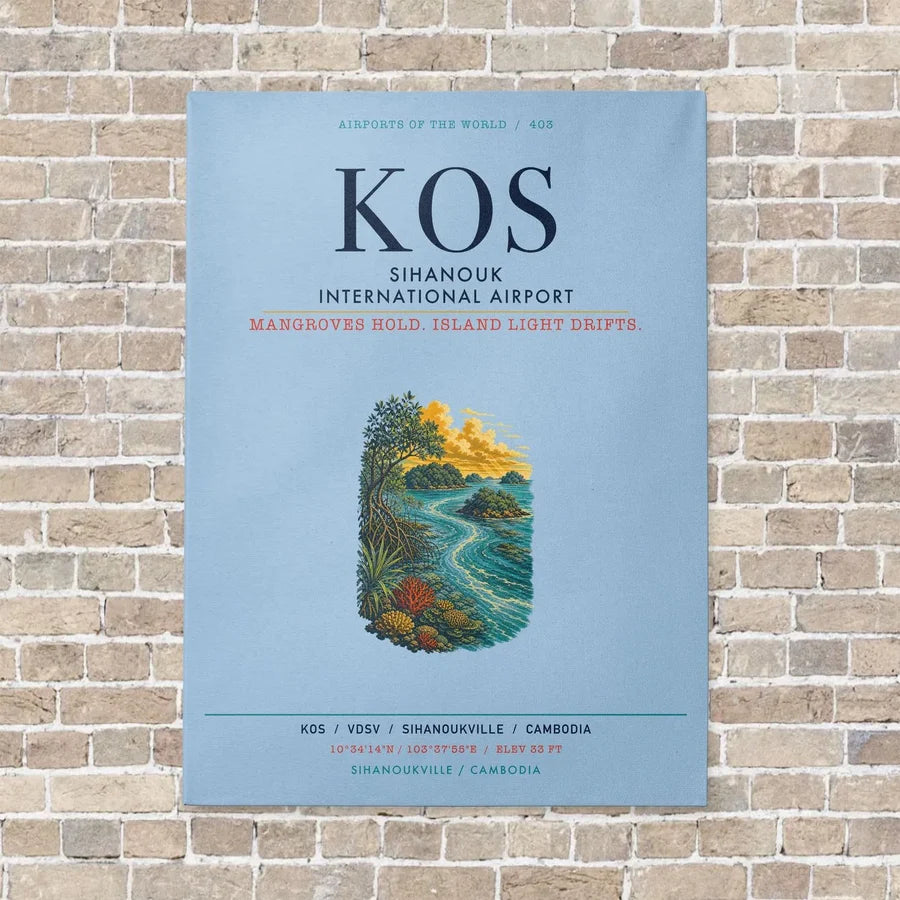 Sihanouk International Airport KOS vertical canvas print - no frame - light blue background