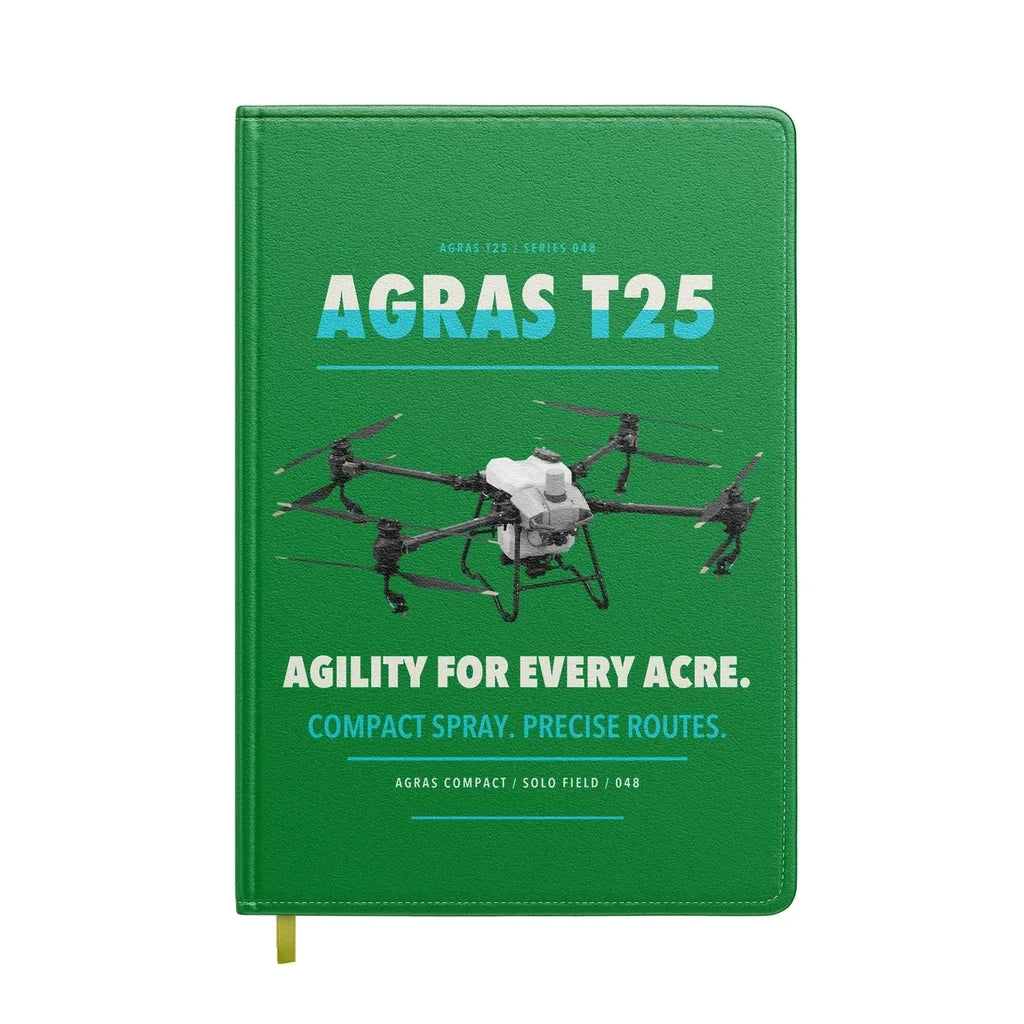 DJI Agras T25 design on green notebook