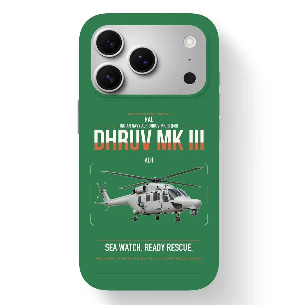 HAL ALH Dhruv Mk III design on green magsafe iphone case, for iPhone 17 Pro