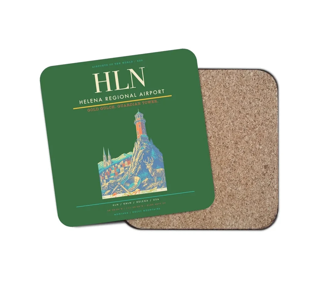 Helena Regional Airport (HLN) design on green 1 piece coaster