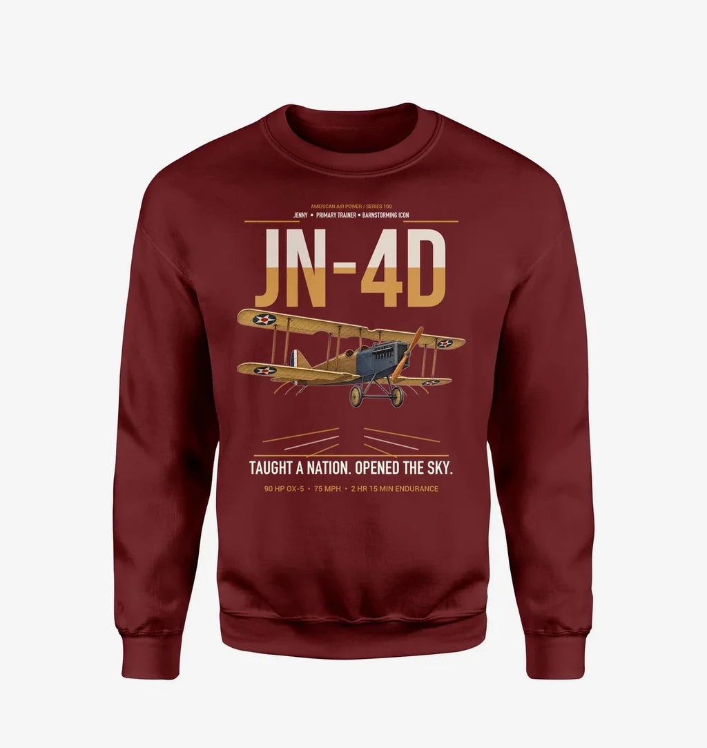 Curtiss JN-4D Jenny design on wine red sweatshirt