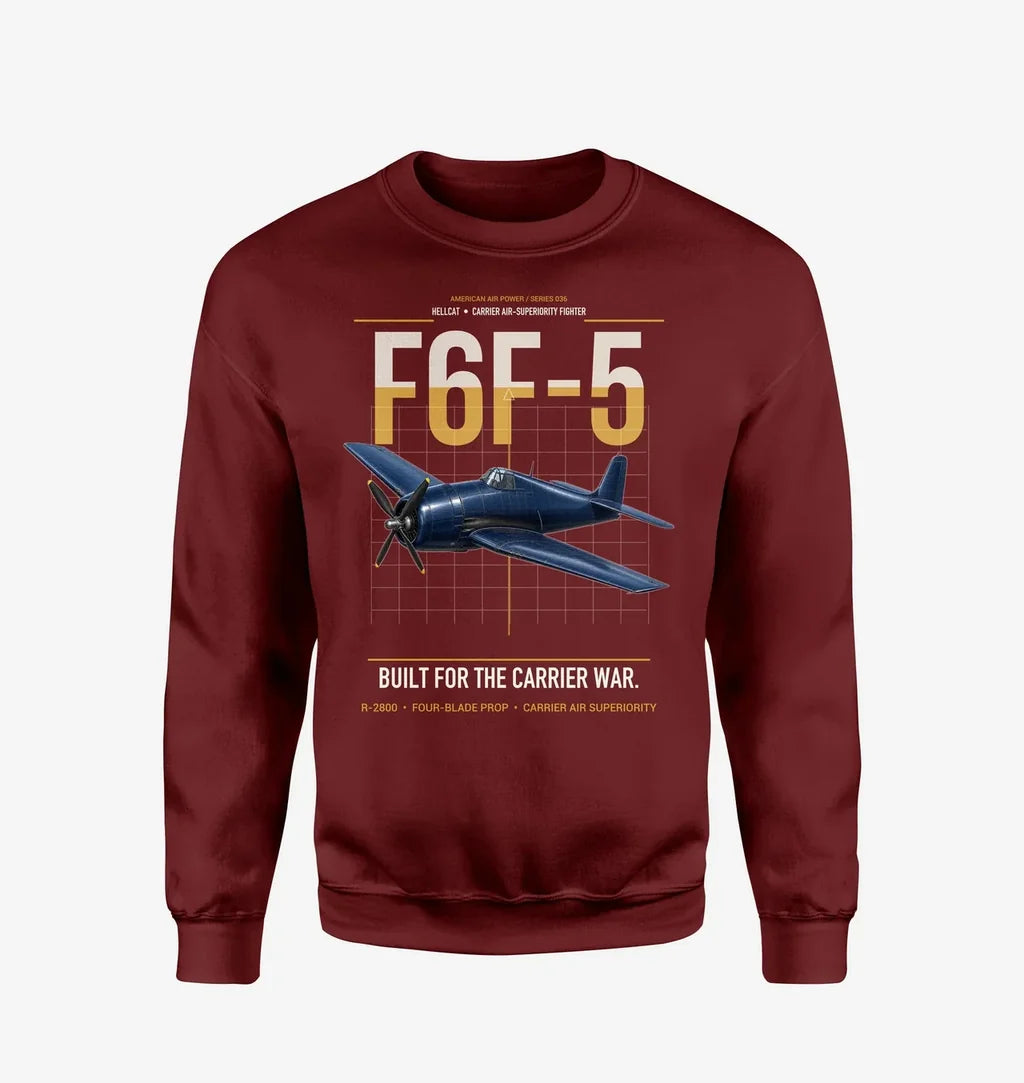 F6F-5 Hellcat design on wine red sweatshirt