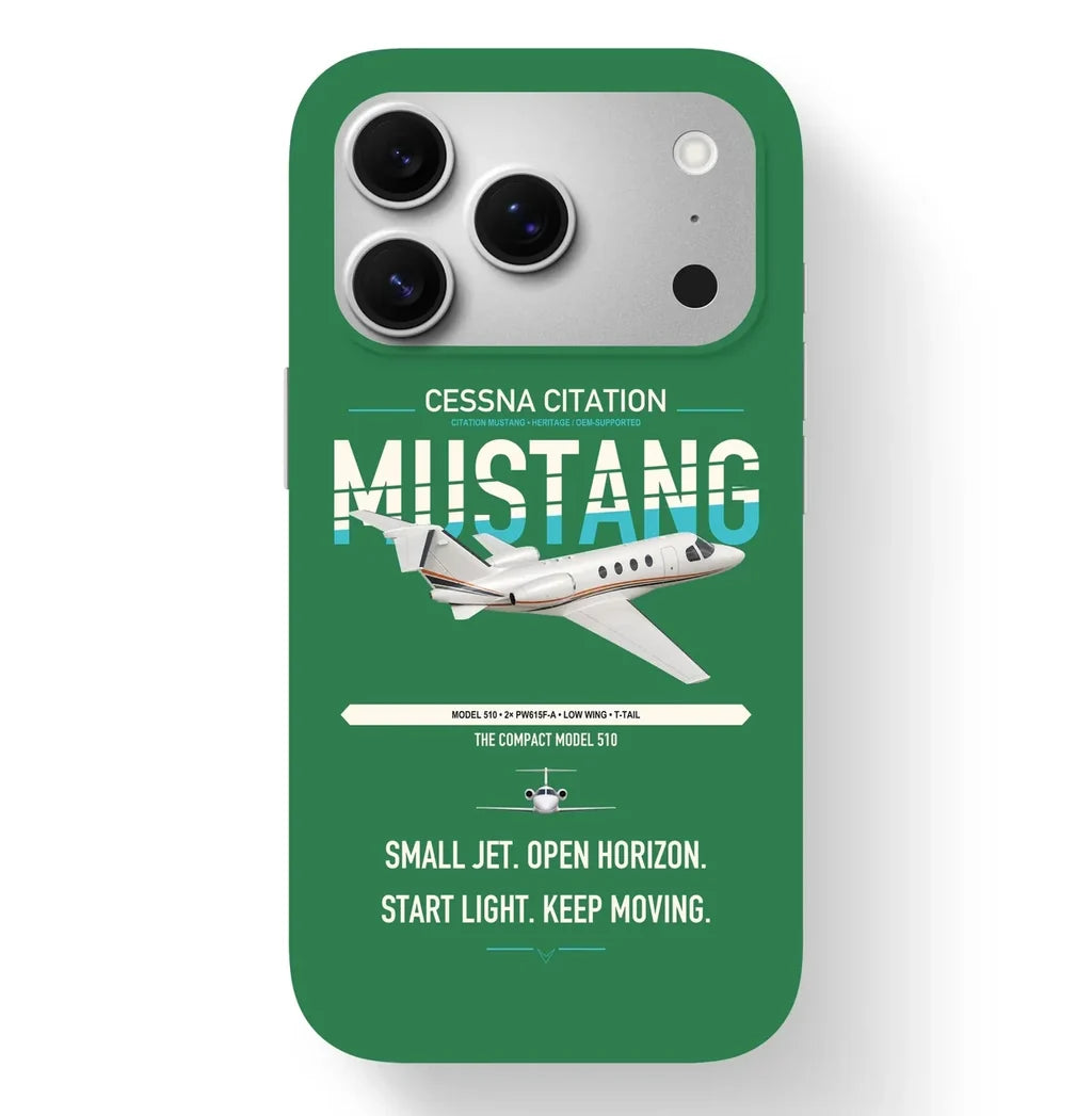 Cessna Citation Mustang design on green magsafe iphone case, for iPhone 17 Pro