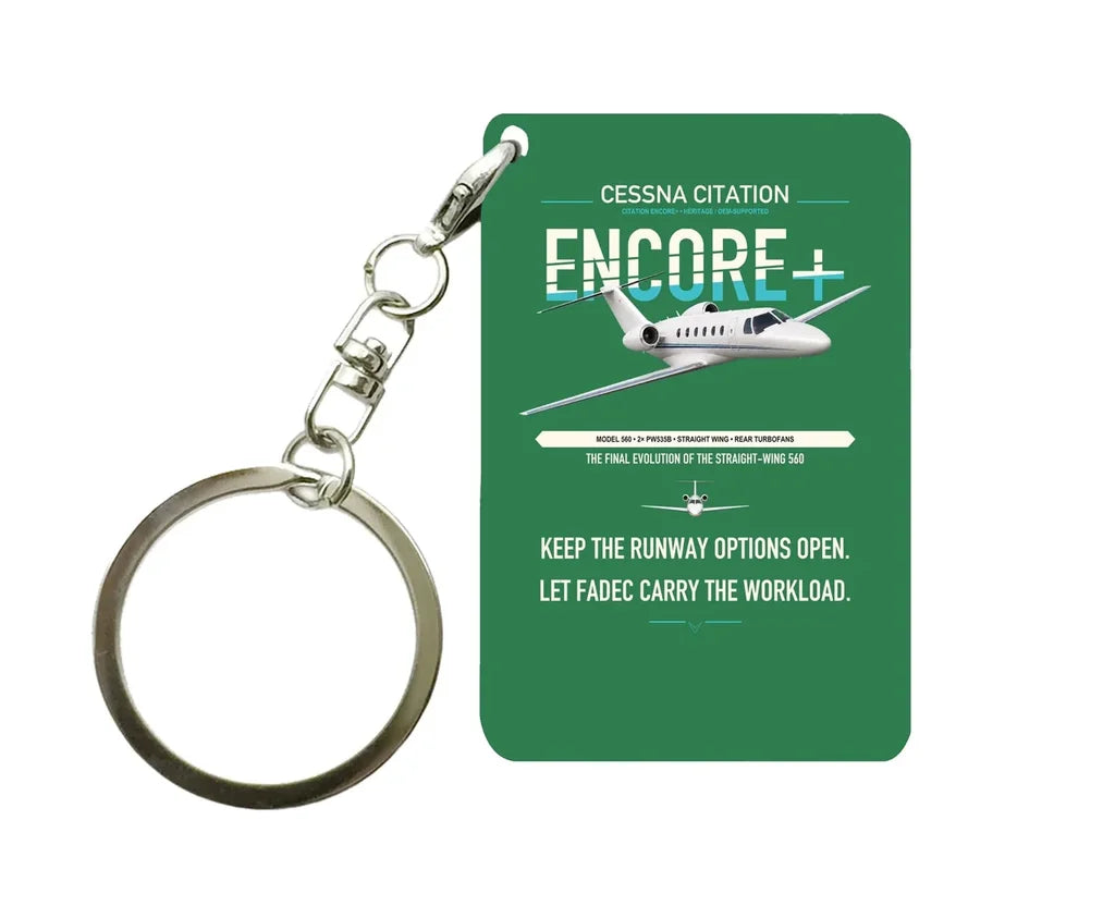Cessna Citation Encore+ design on green designed key chain, double-side print