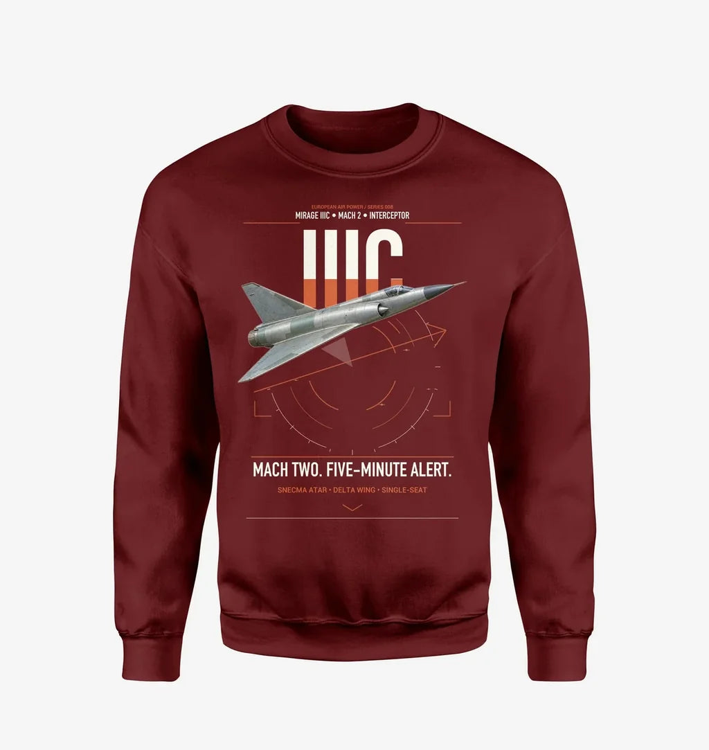 Dassault Mirage IIIC design on wine red sweatshirt