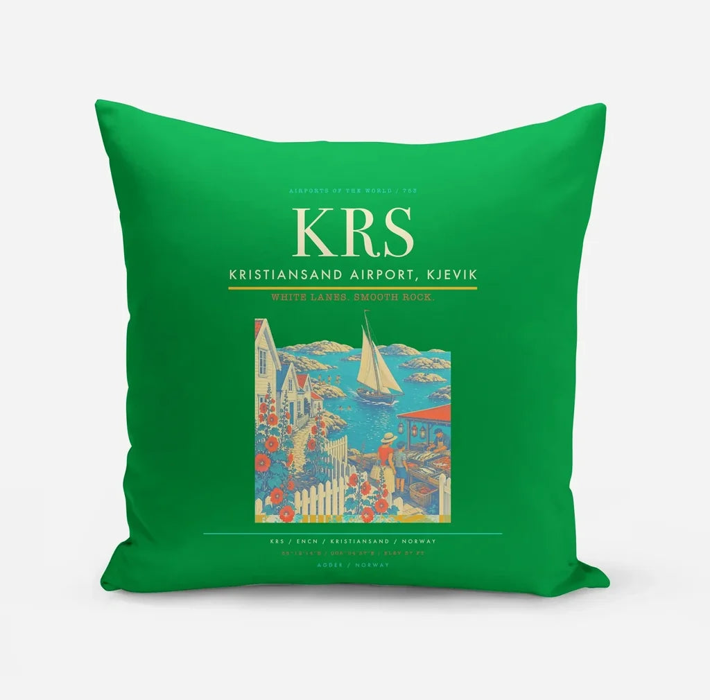 Kristiansand Airport, Kjevik (KRS) design on green pillow