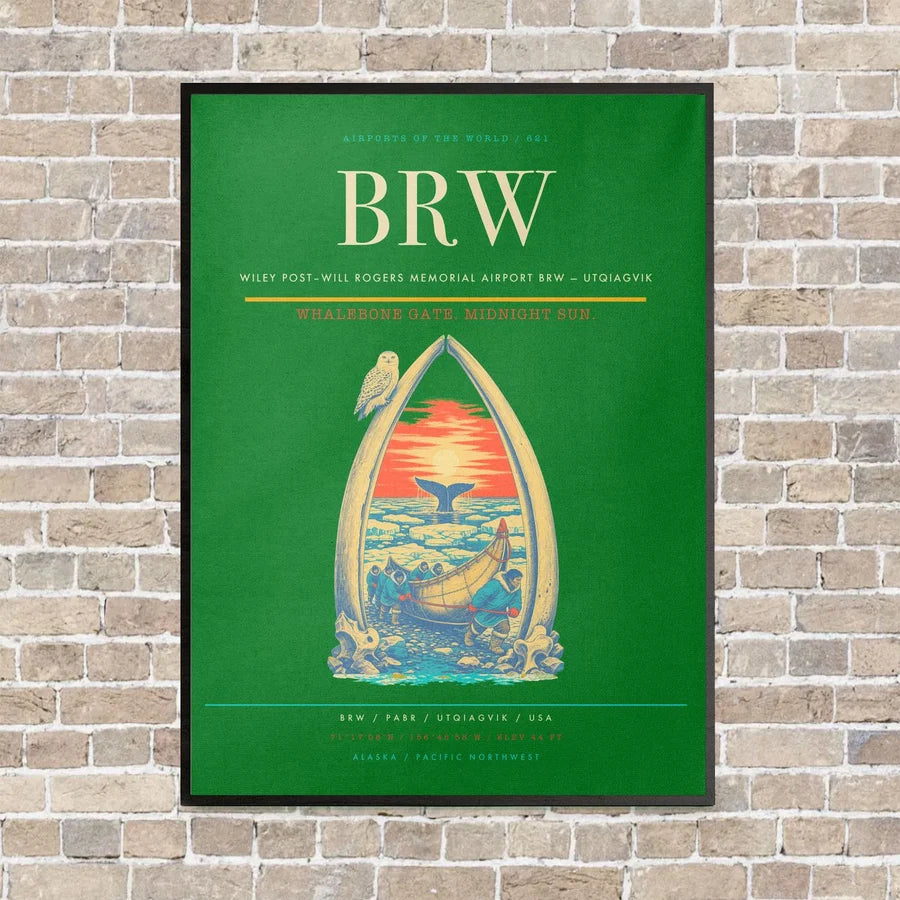 Wiley Post–Will Rogers Memorial Airport BRW — Utqiagvik vertical canvas print - framed - green background