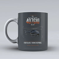 Thumbnail for Bell 407GXi design on gray ceramic mug, double-side print
