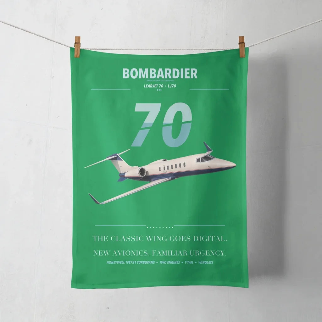 Bombardier Learjet 70 design on green towel