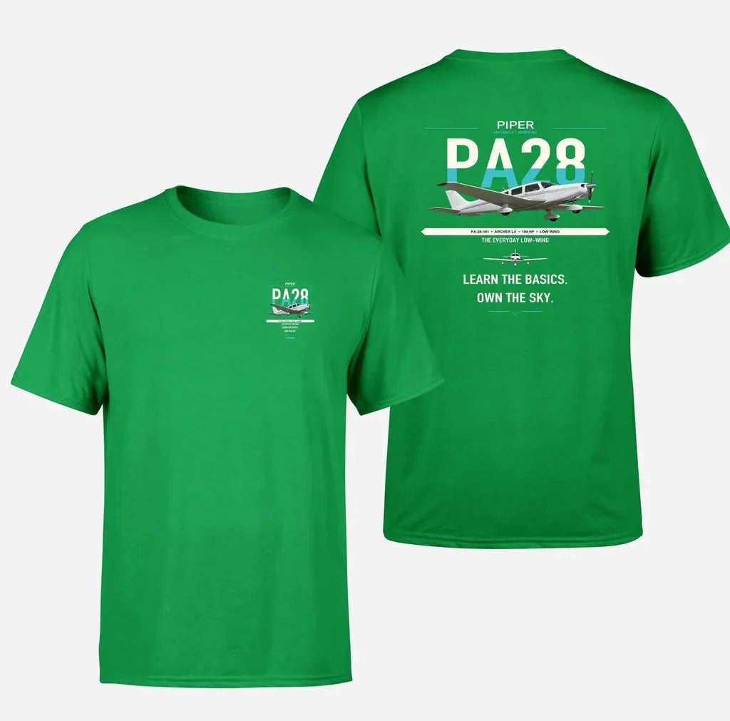 Piper PA-28-181 Archer LX design on green t-shirt, double-side print