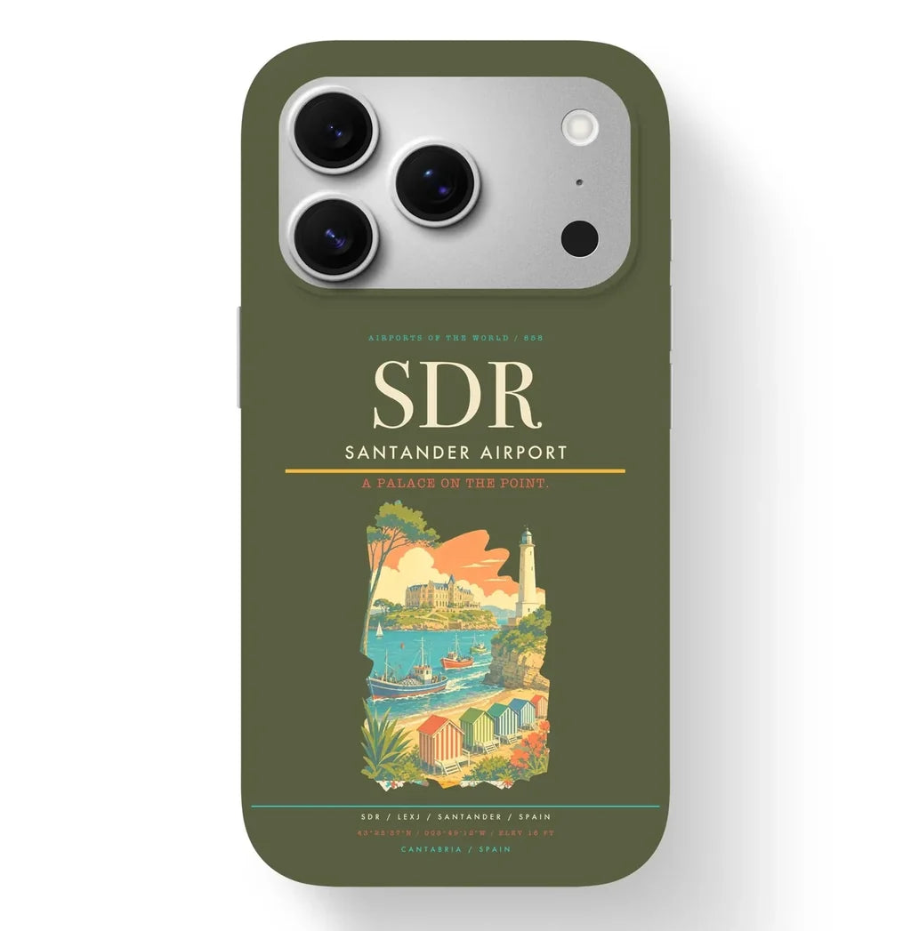 Santander Airport (SDR) design on green army iPhone 17 Pro MagSafe case