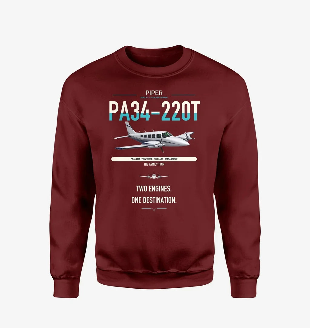 Piper PA-34-220T Seneca V design on wine red sweatshirt