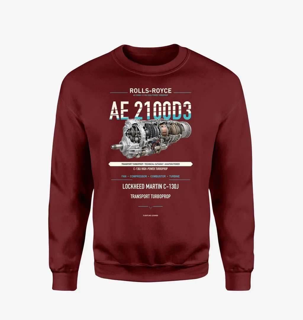 AE 2100D3 design on wine red sweatshirt