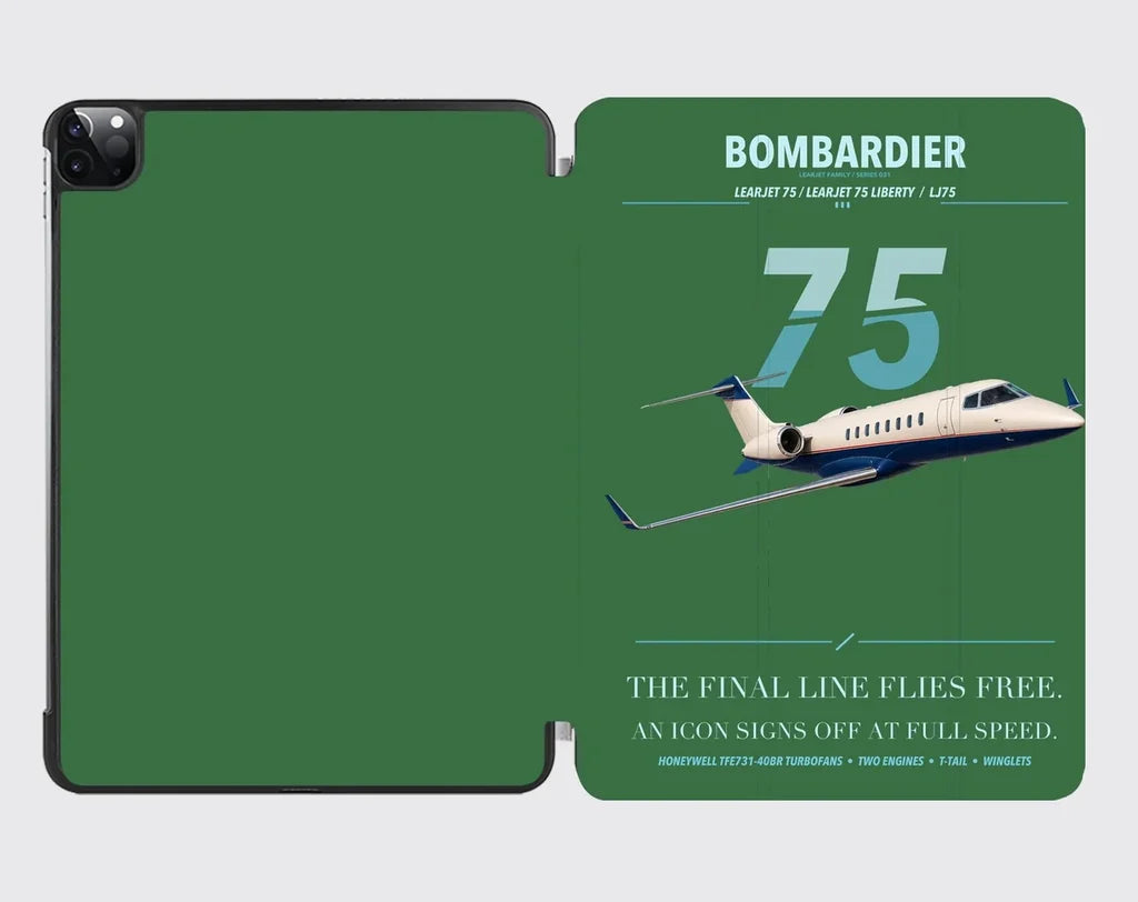 Bombardier Learjet 75 Liberty design on green ipad tablet case
