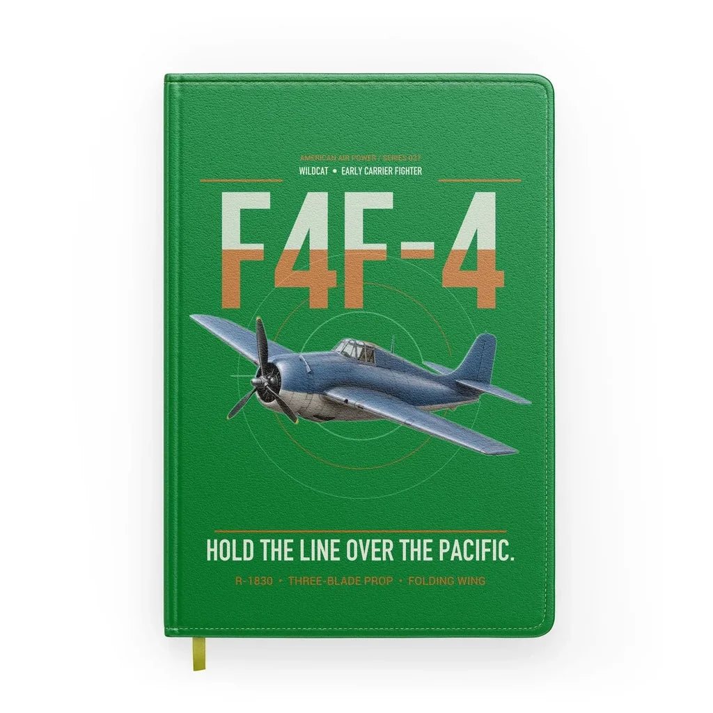 F4F-4 Wildcat design on green notebook