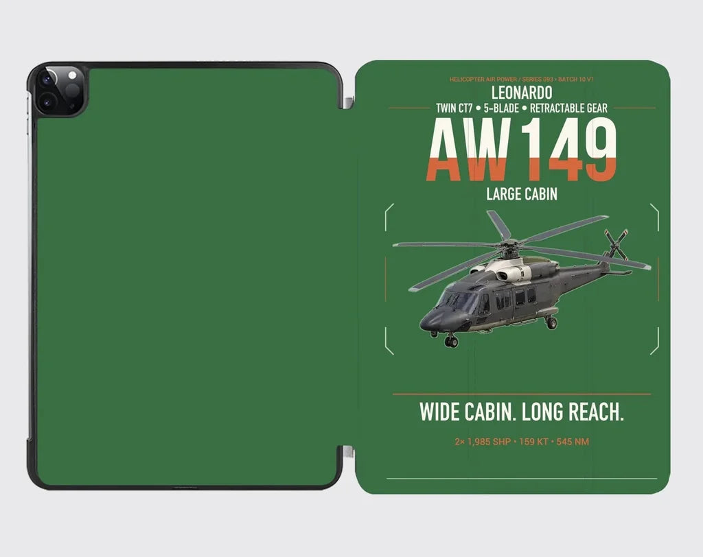 Leonardo AW149 design on green ipad tablet case
