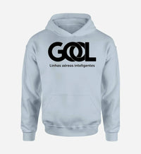 Thumbnail for Gol Linhas Aéreas Inteligentes logo printed on light blue hoodie