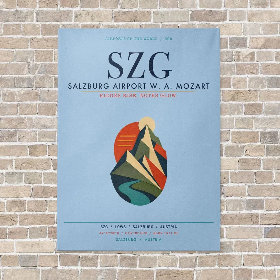 Salzburg Airport SZG vertical canvas print - no frame - light blue background