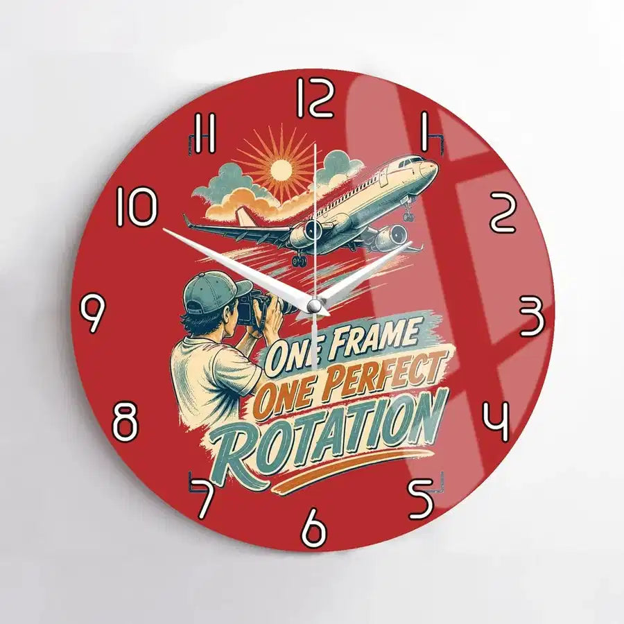 One Frame One Perfect Rotation design on red no frame wall clock