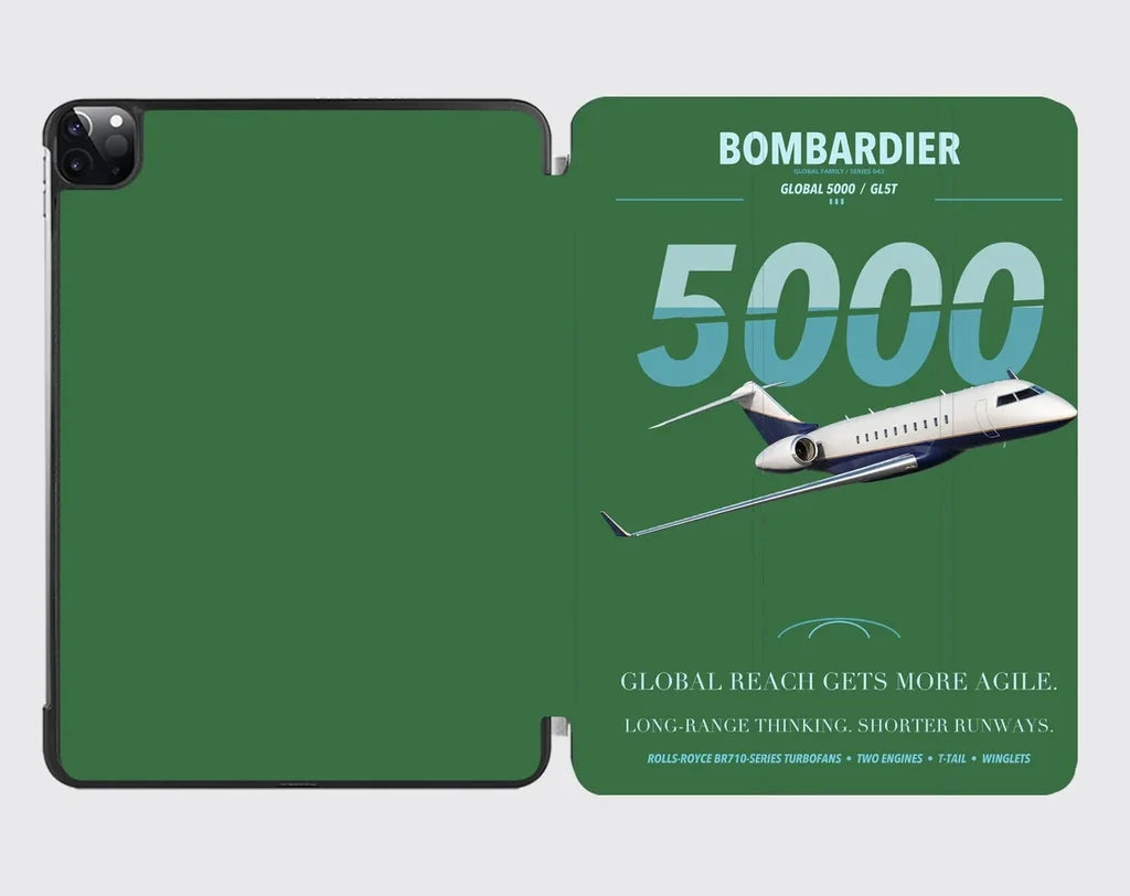 Bombardier Global 5000 design on green ipad tablet case