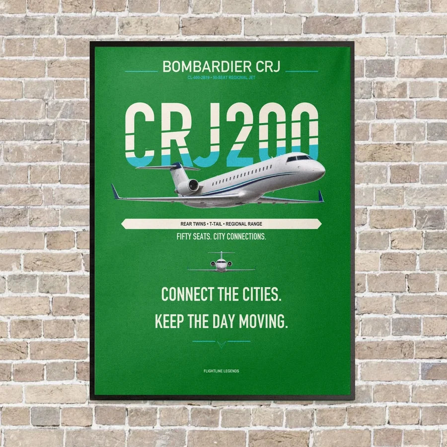 Bombardier CRJ200 vertical canvas print - framed - green background