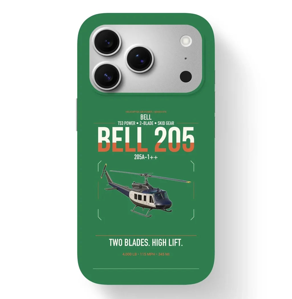 Bell 205A-1++ design on green magsafe iphone case, for iPhone 17 Pro