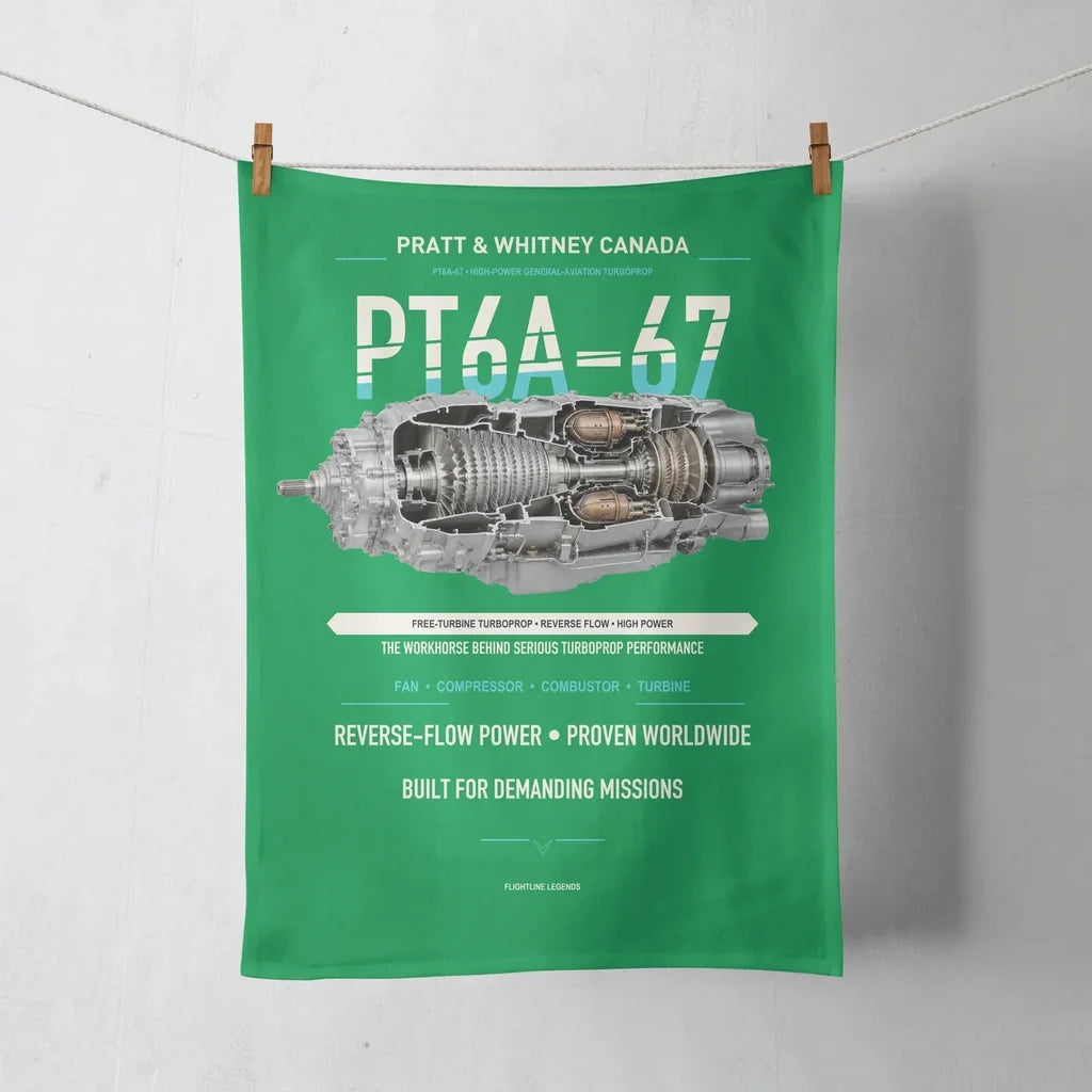 PT6A-67 design on green towel