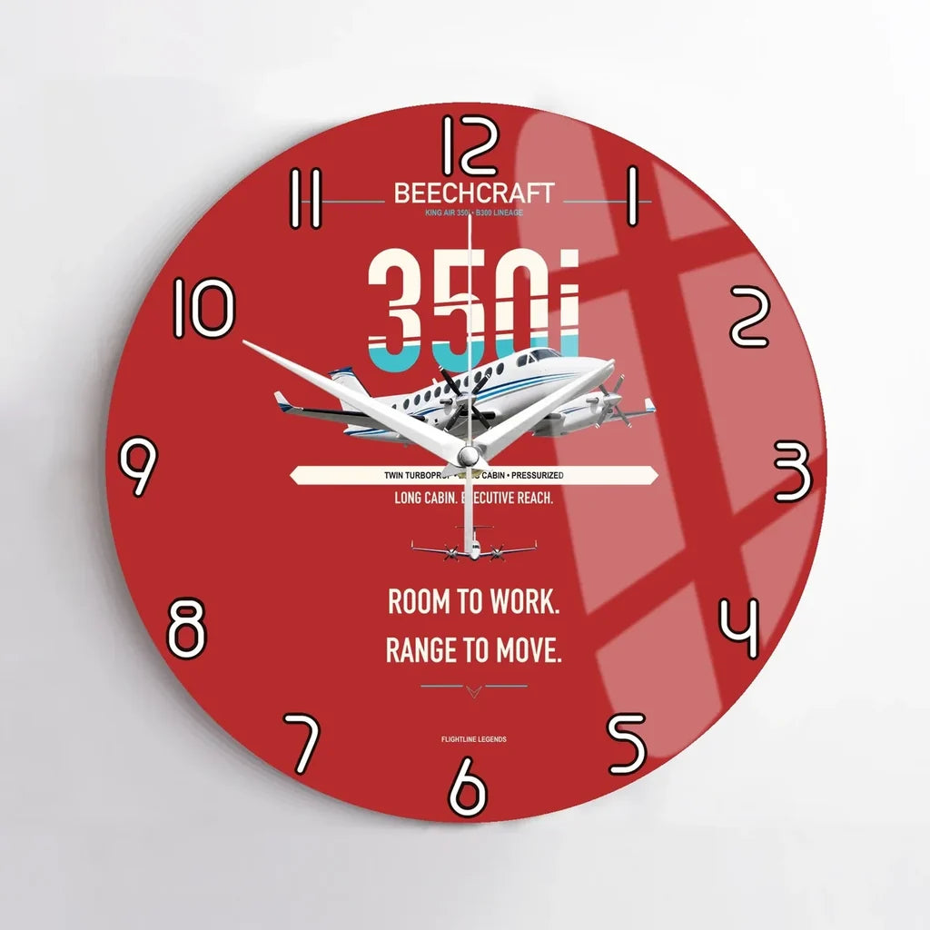 Beechcraft King Air 350i design on red no frame wall clock