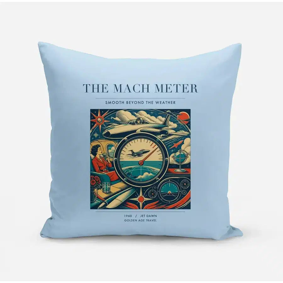 VINTAGE G4115 - The Mach Meter - Designed Pillows design on lightblue