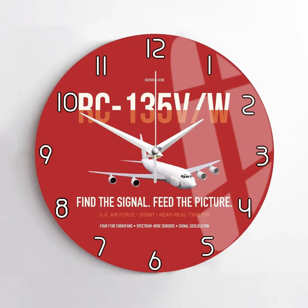 RC-135V W Rivet Joint design on red no frame wall clock