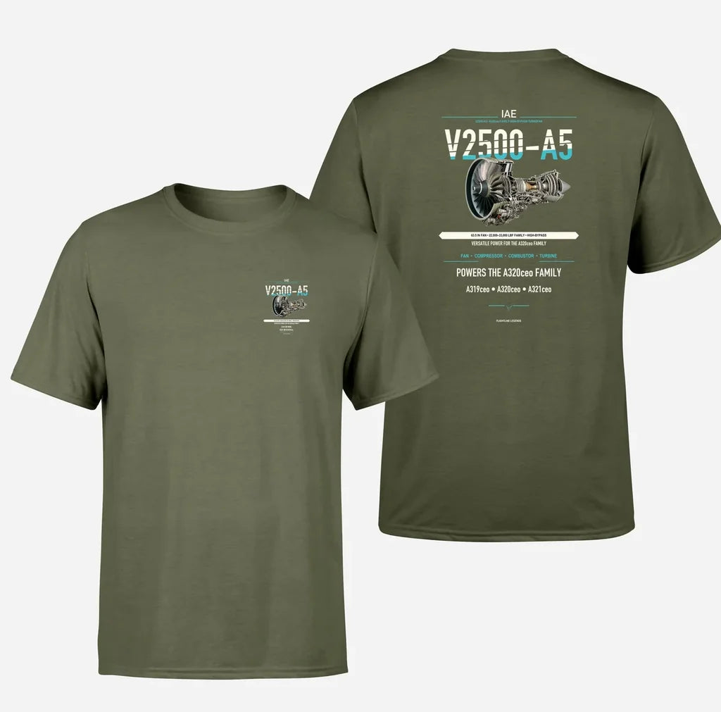 V2500-A5 design on green army t shirt