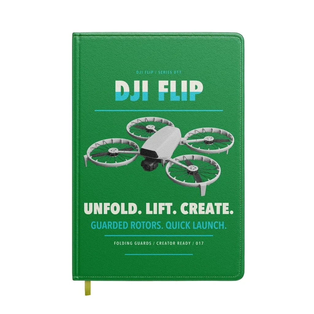 DJI Flip design on green notebook