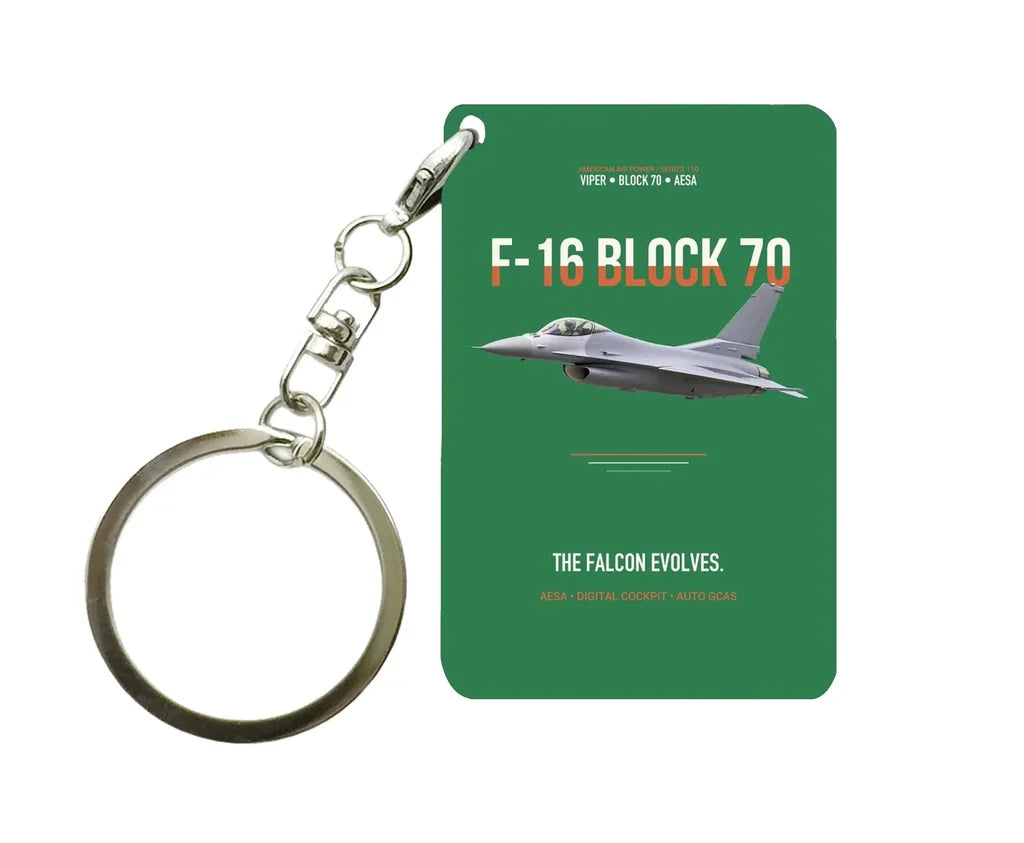 F-16 BLOCK 70 FIGHTING FALCON Key Chain design on green key chain