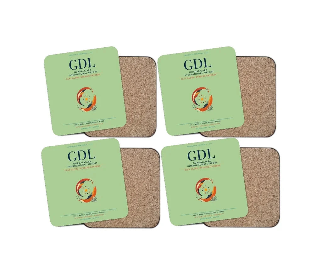 Guadalajara International Airport (GDL) design on light green 4 pieces set coaster