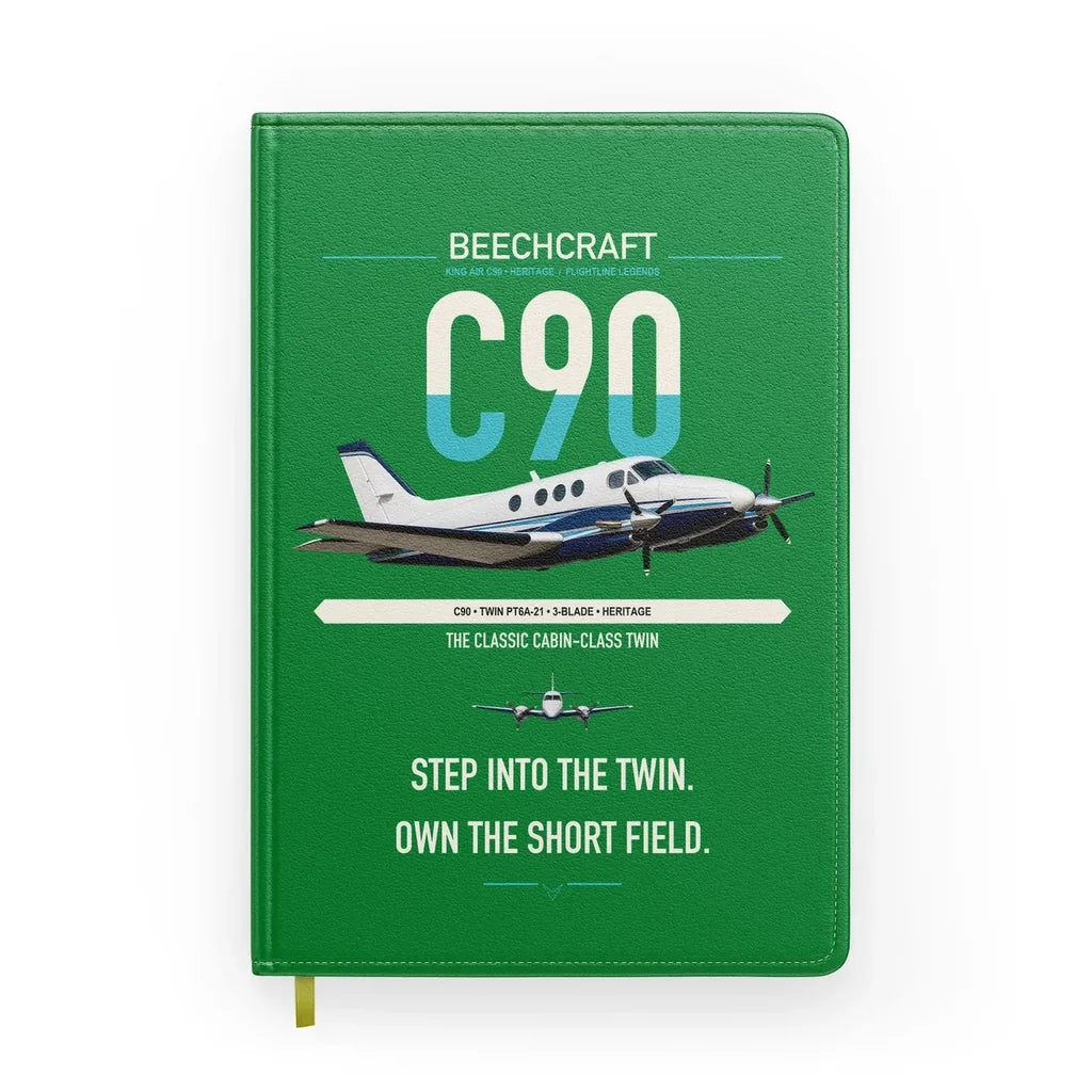 Beechcraft King Air C90 design on green notebook