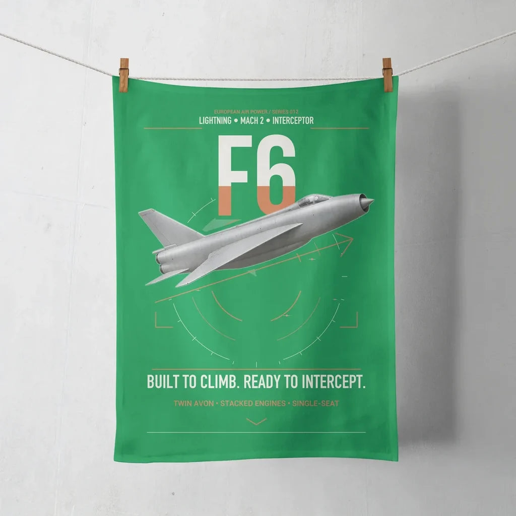 English Electric Lightning F6 design on green towel