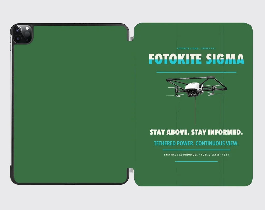 Fotokite Sigma design on green ipad tablet case