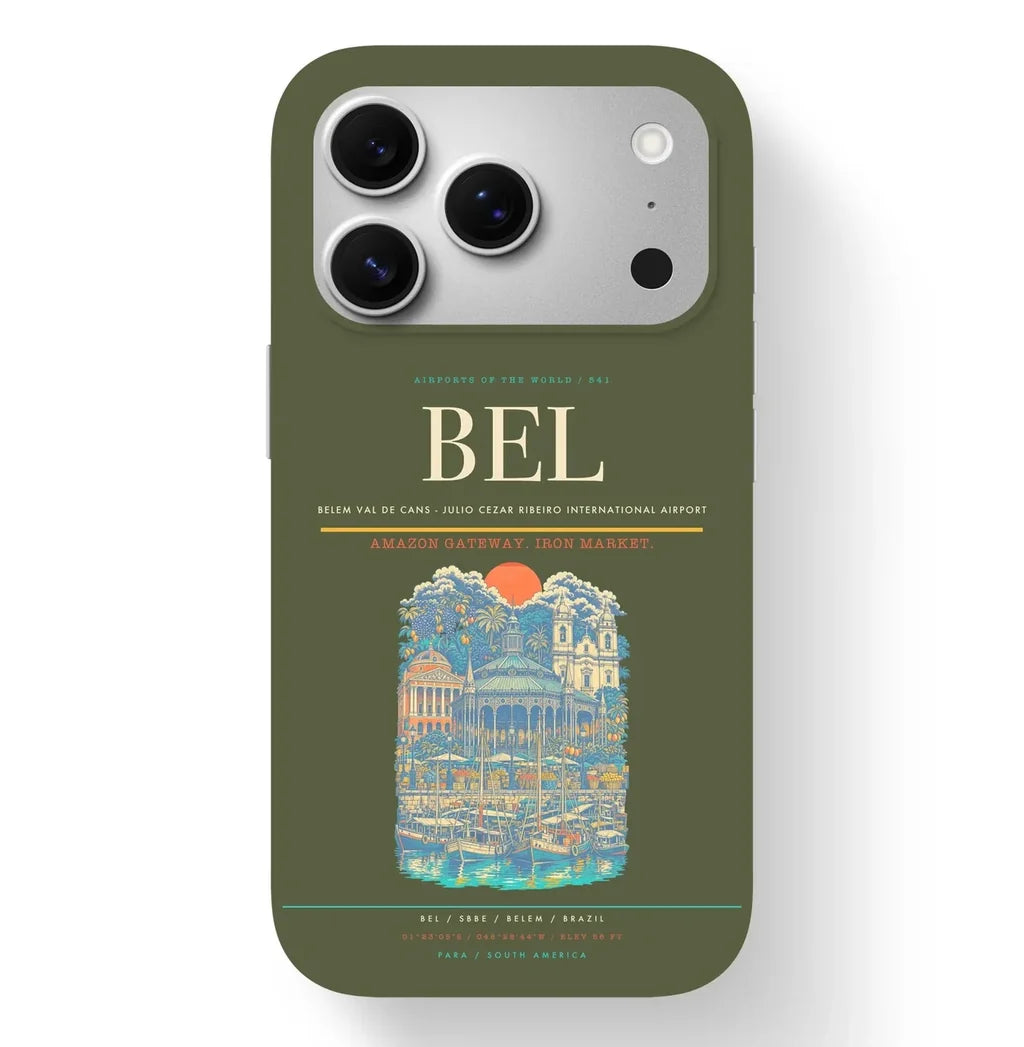 Belem Airport (BEL) design on green army iPhone 17 Pro MagSafe case