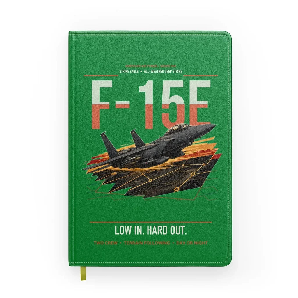 F-15E Strike Eagle design on green notebook