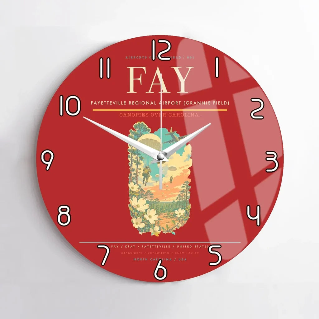 Fayetteville Regional Airport (Grannis Field) (FAY) design on red no frame wall clock